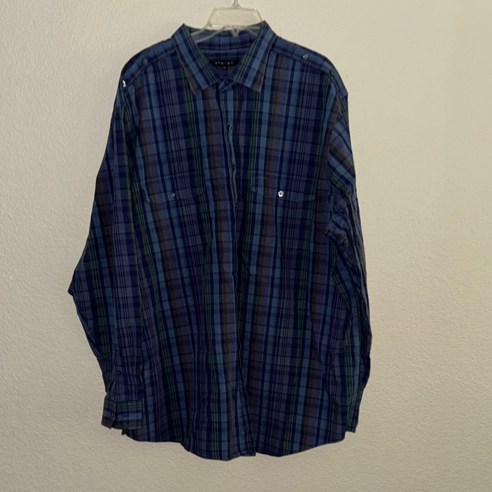 Synrgy Men's Blue and White Casual Shirt